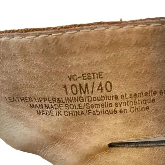 Vince Camuto Estie Leather Ankle Booties Peep Toe Heeled Lace Up Tan Brown 10 - Picture 13 of 14